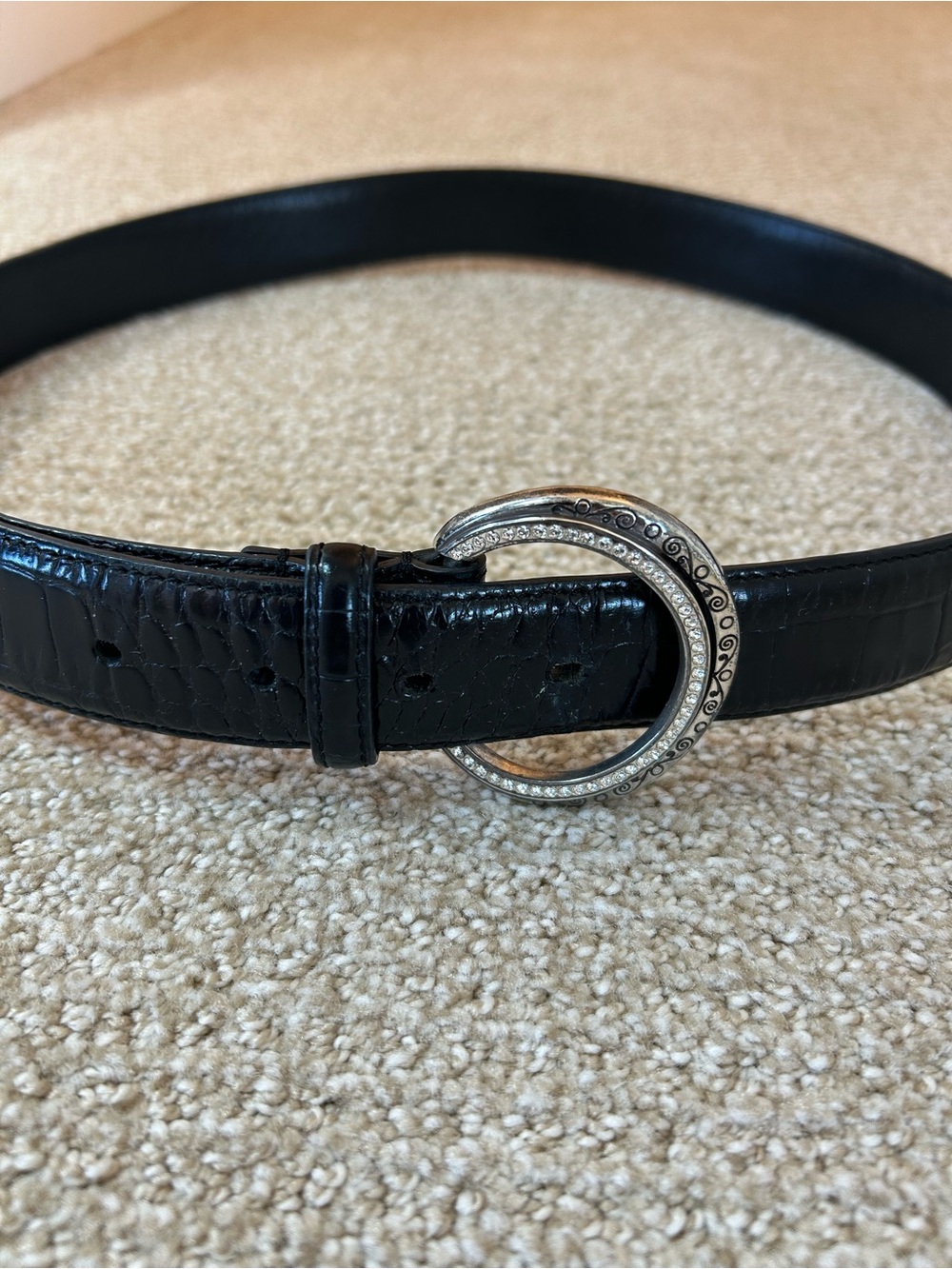Vintage Brighton Black Leather, Silver Tone  and Swarovski Crystal Belt XL